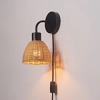 Briar 1-Light Matte Black Plug-In or Hardwire Wall Sconce with Rattan Shade, 91004447
