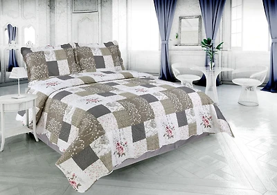 Marina Decoration Rich Printed Embossed Pinsonic Coverlet Bedset Ultra Soft Bedding Summer Quilt Set avec taies d'oreiller, motif floral rose et motif à carreaux de branches