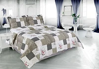 Marina Decoration Rich Printed Embossed Pinsonic Coverlet Bedset Ultra Soft Bedding Summer Quilt Set avec taies d'oreiller, motif floral rose et motif à carreaux de branches