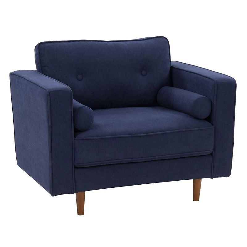 CorLiving Mulberry Mid-Century Comfy Wide Indoor Armchair with 2 Bolster Cushions and Wood Legs