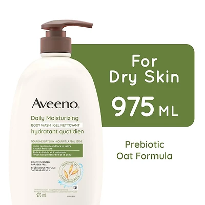 Nettoyant corporel hydratant quotidien AVEENO, soin pour peau sèche, nettoyant doux, avoine, émollient, produit pour la douche, légèrement parfumé 975 ml