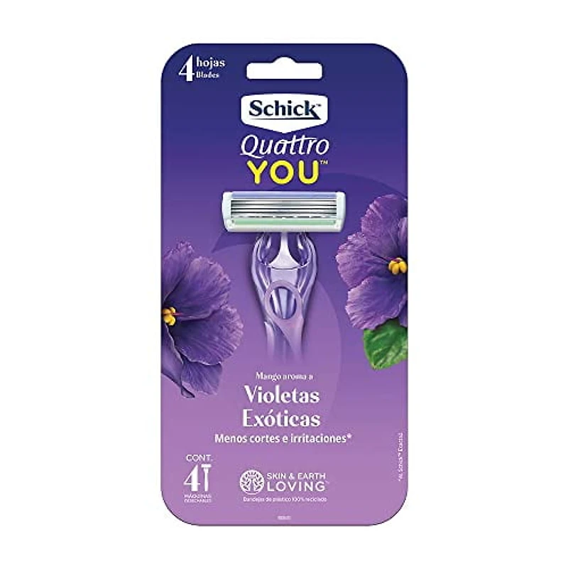 Rasoirs jetables Quattro YOU de Schick à parfum d'Exotic Violet BloomsMC avec manches parfumés