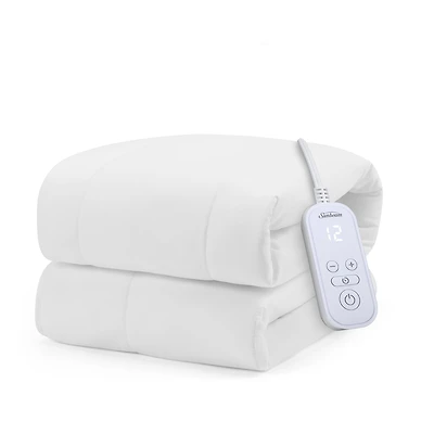 Sunbeam Quilted Electric Heated Mattress Pad 12 Heat Settings Auto Shut-Off Fast Heating White Full 54 x 75