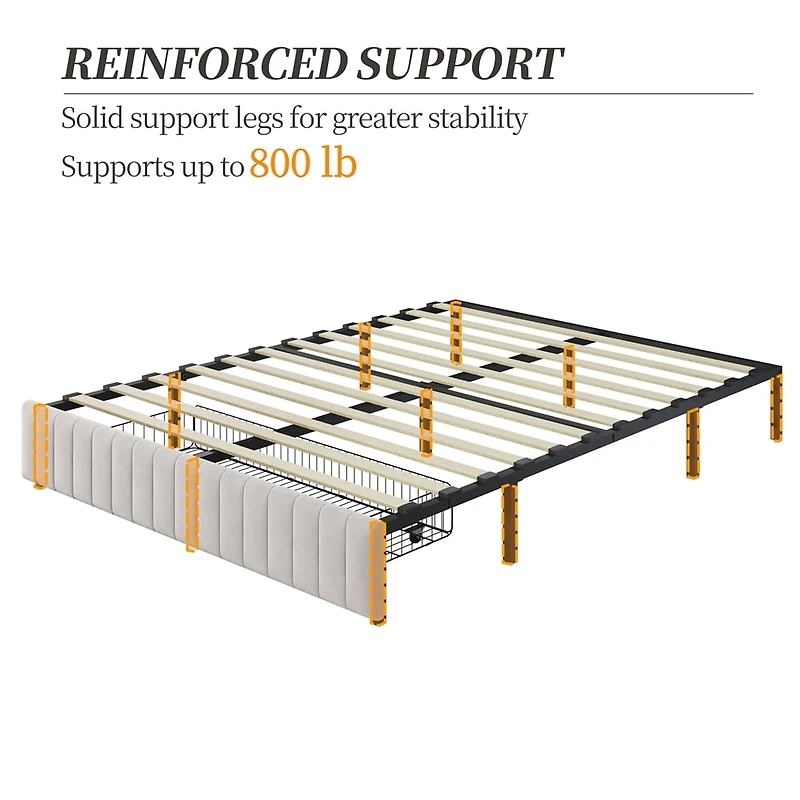 Fullfurnique Upholstered Platform Bed Frame with Three Storage Drawers, Queen, Beige