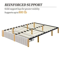 Fullfurnique Upholstered Platform Bed Frame with Three Storage Drawers, Queen, Beige