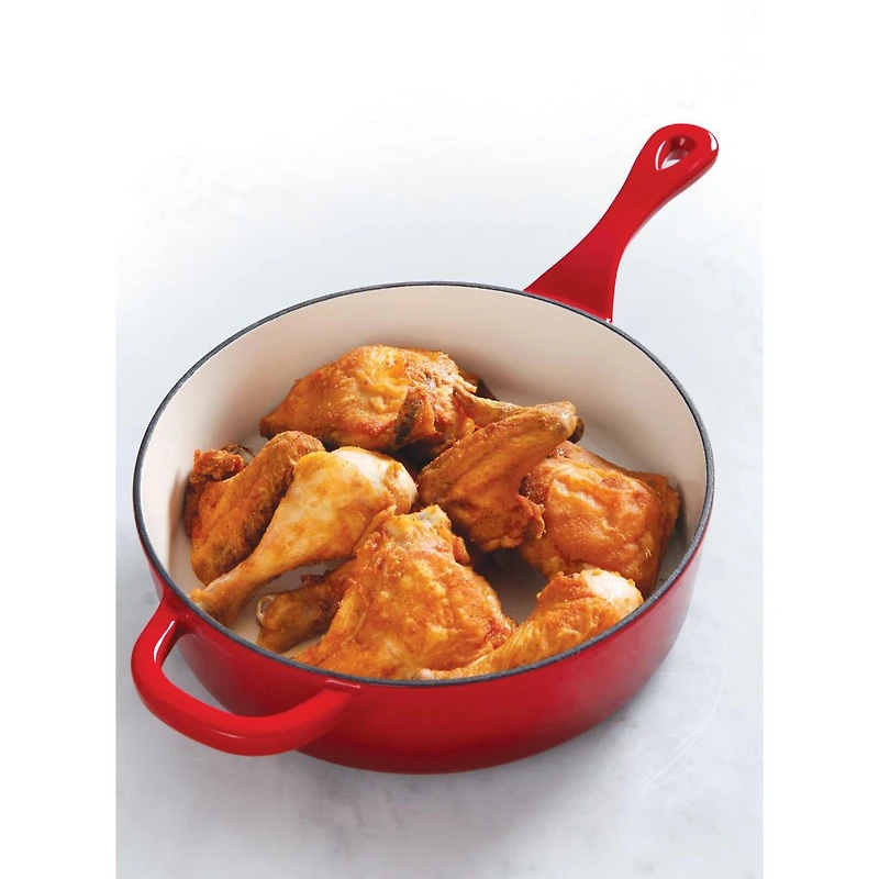 Crock-Pot Artisan Poêle à sauter profonde en fonte émaillée de 3,5 Qt avec couvercle, rouge écarlate, ronde