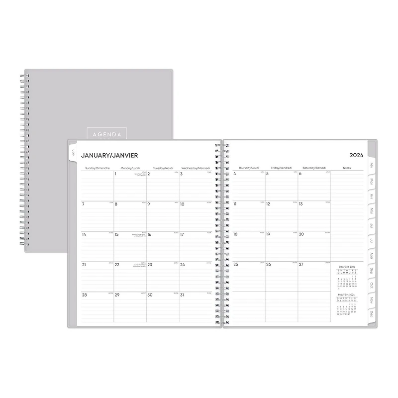 Agenda hebdomadaire/mensuel 2024, 8,5 po x 11 po, Blue Sky, Gris