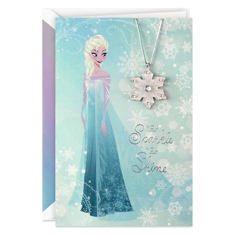 Hallmark Signature Frozen Christmas Card for Kid with Removable Necklace (Sparkle and Shine)