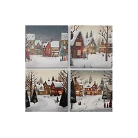 Village D’Art Mural Sur Toile - Ensemble De 4