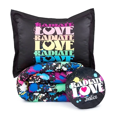 Justice Taches de Peinture Ensemble de Douillette Réversible 3 Pièces pour Lit 1 ou 2 Places avec Oreiller Décoratif