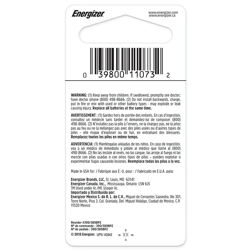 Pile miniature Energizer 389 à l’oxyde d’argent