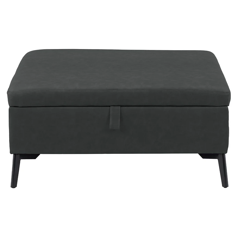 CorLiving Linden Black Upholstered Square Storage Ottoman with Metal Legs