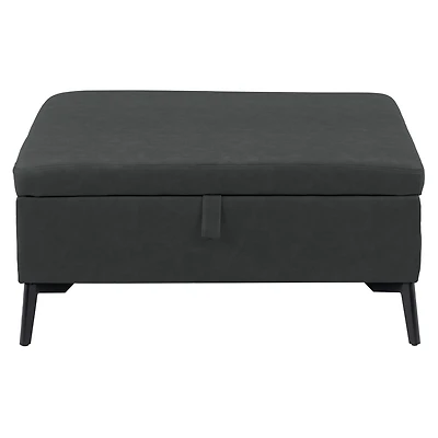 CorLiving Linden Black Upholstered Square Storage Ottoman with Metal Legs