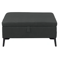 CorLiving Linden Black Upholstered Square Storage Ottoman with Metal Legs