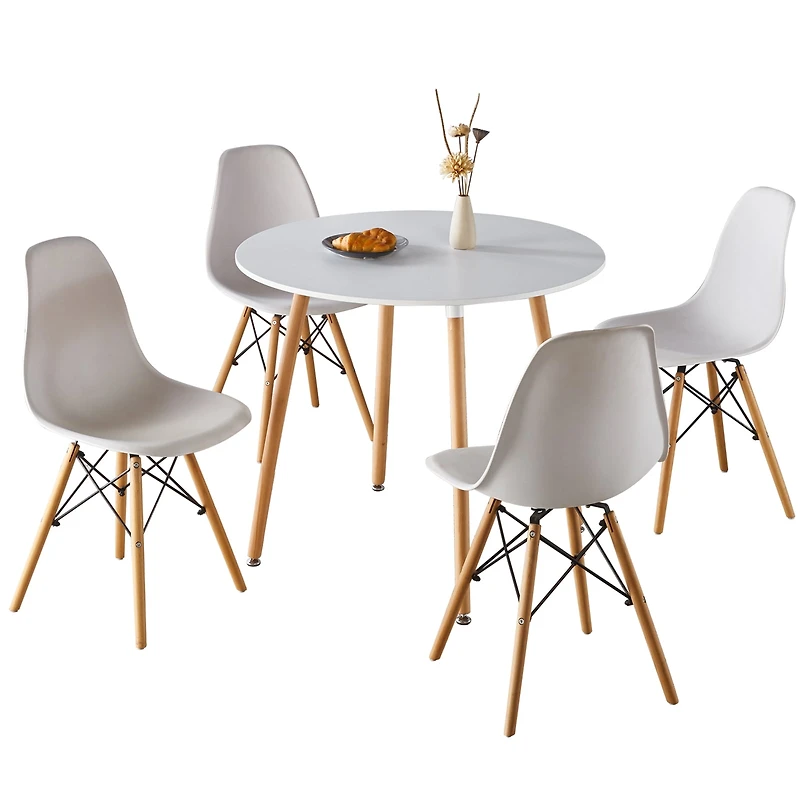 Ensembles de chaises de salle à manger modernes Noble House avec table d'appoint moderne et pieds en bois naturel (4 chaises et 1 table)