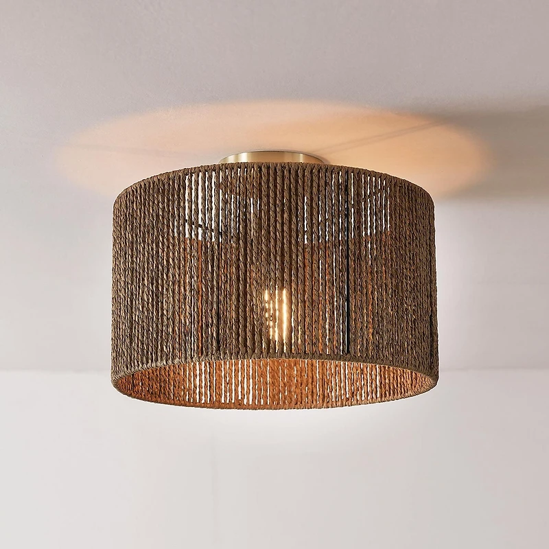 Lulu 1-Light Flush Mount Ceiling Light, Matte Brass, Paper Twine Shade