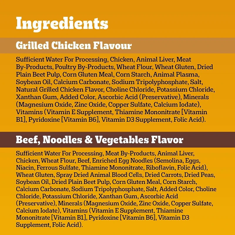 Nourriture humide pour chiens adultes PEDIGREE COUPES DE CHOIX AU JUS saveur de bœuf, nouilles et légumes et saveur de poulet grillé en format variété 8 x 100 g