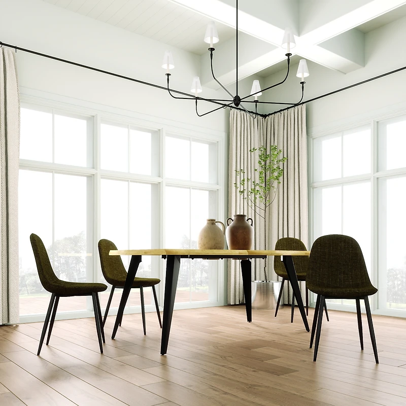 Homy Casa Modern Industrial 5-Piece Dining Set for 4 for Dining Room, Faux Wood Walnut Live Edge Table with 4 Armless Chairs