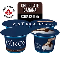 Oikos Extra Creamy Yogurt, Banana Chocolate, Blended, 4% M.F, 4x95g