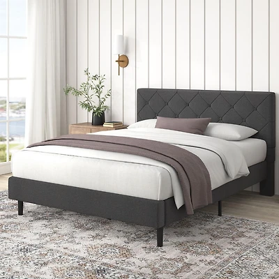 Zinus Shalini 41 inch Upholstered Platform Bed Frame, Dark Grey