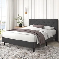 Zinus Shalini 41 inch Upholstered Platform Bed Frame, Dark Grey