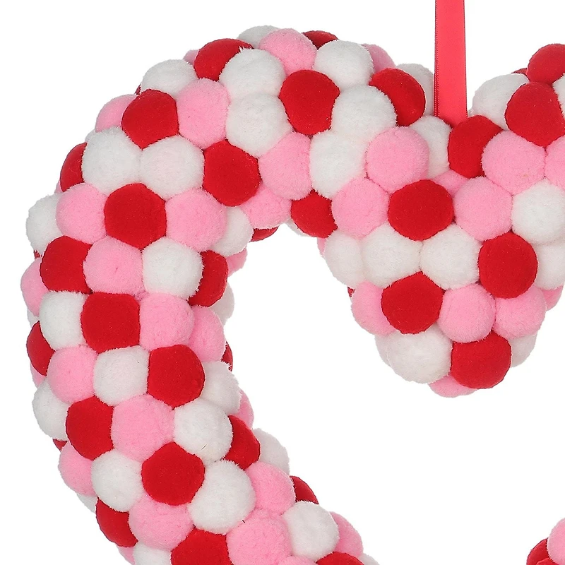 Valentine's day Red, White  Pom Pom Wreath.