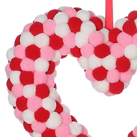 Valentine's day Red, White  Pom Pom Wreath.