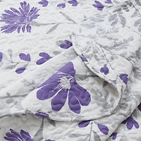 Marina Decoration Rich Printed Stitching Coverlet Bedspread Ultra Soft Summer Bedding Quilt Set with Quilted Sham, Modern Purple Floral Pattern