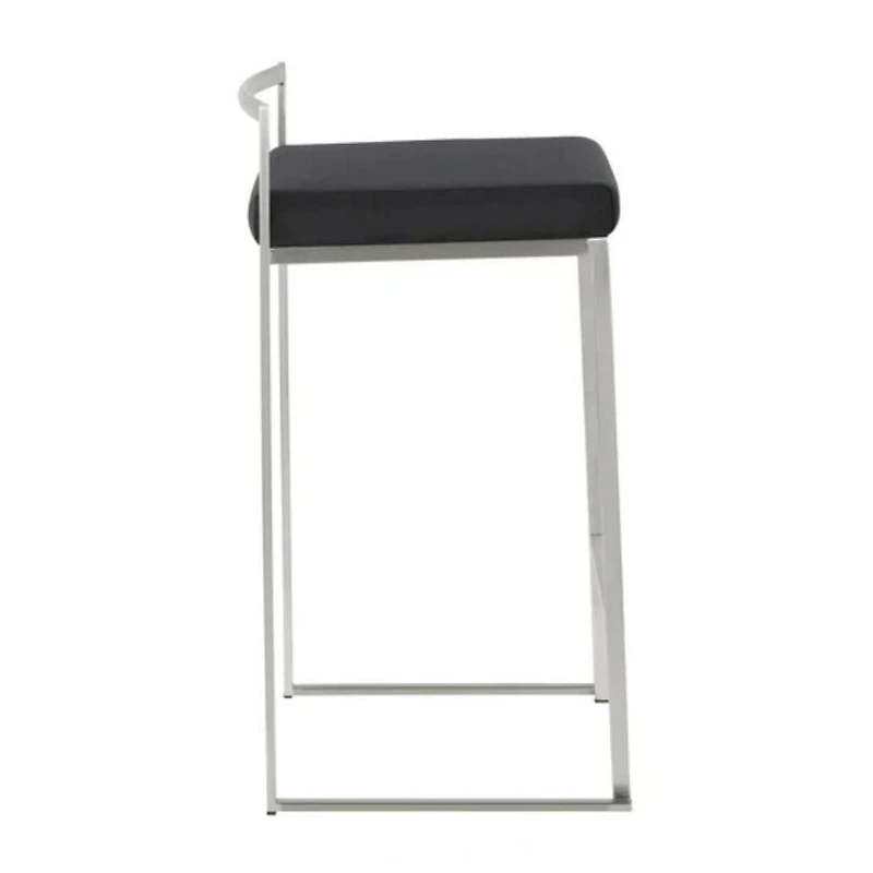 Salem Counter Stool in Black made of stainless steel frame in polished chrome finish and Black PU leather upholstered seat