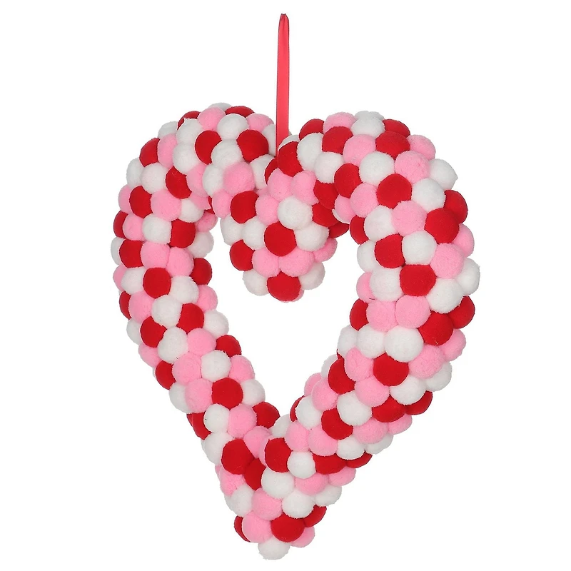 Valentine's day Red, White  Pom Pom Wreath.