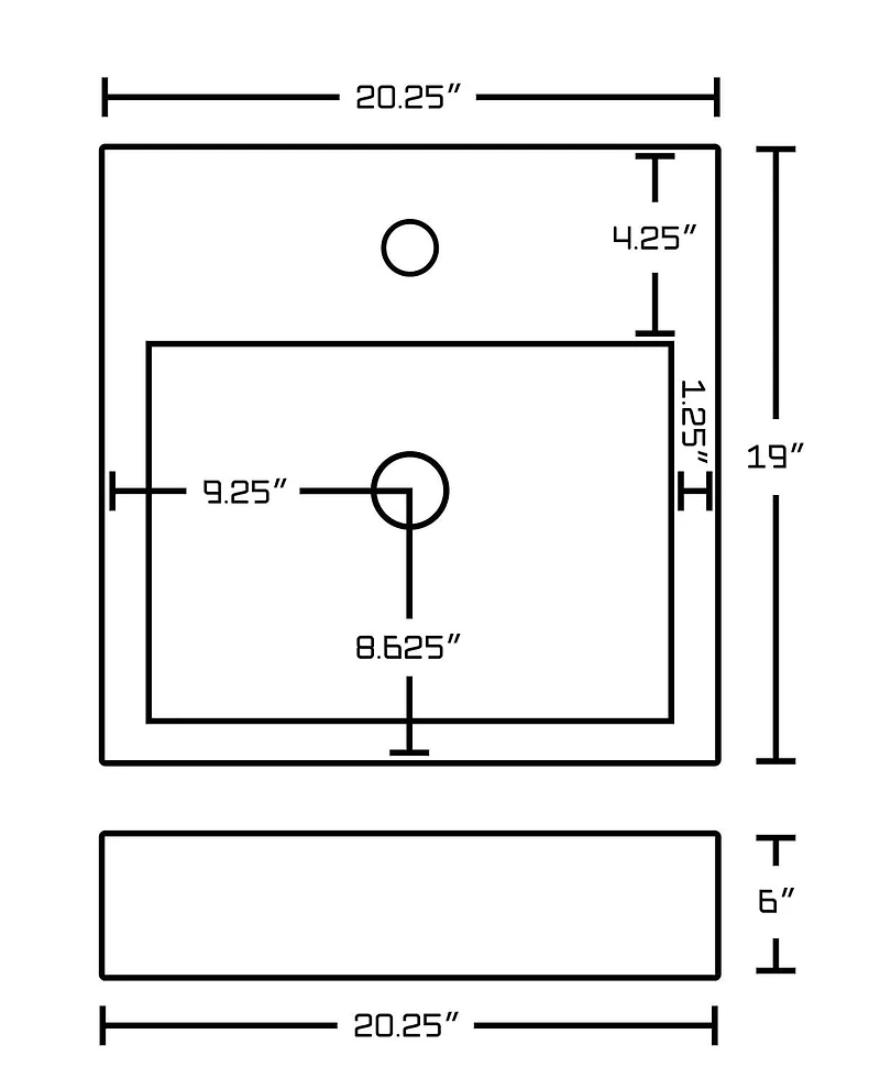 American Imaginations 20,25 in. Ensemble de récipients blancs semi-encastrés W pour robinet central 1 trou AI-34148
