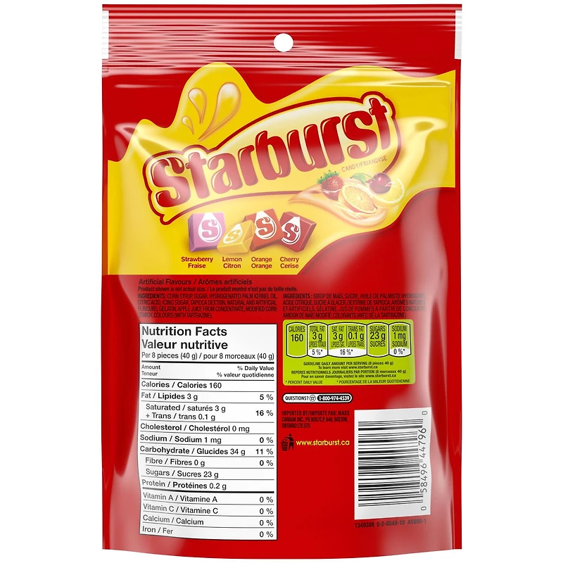 Bonbons à mâcher fruités Starburst Originaux, aromatisés aux fruits, sac, 320 g 1 sac, 320g