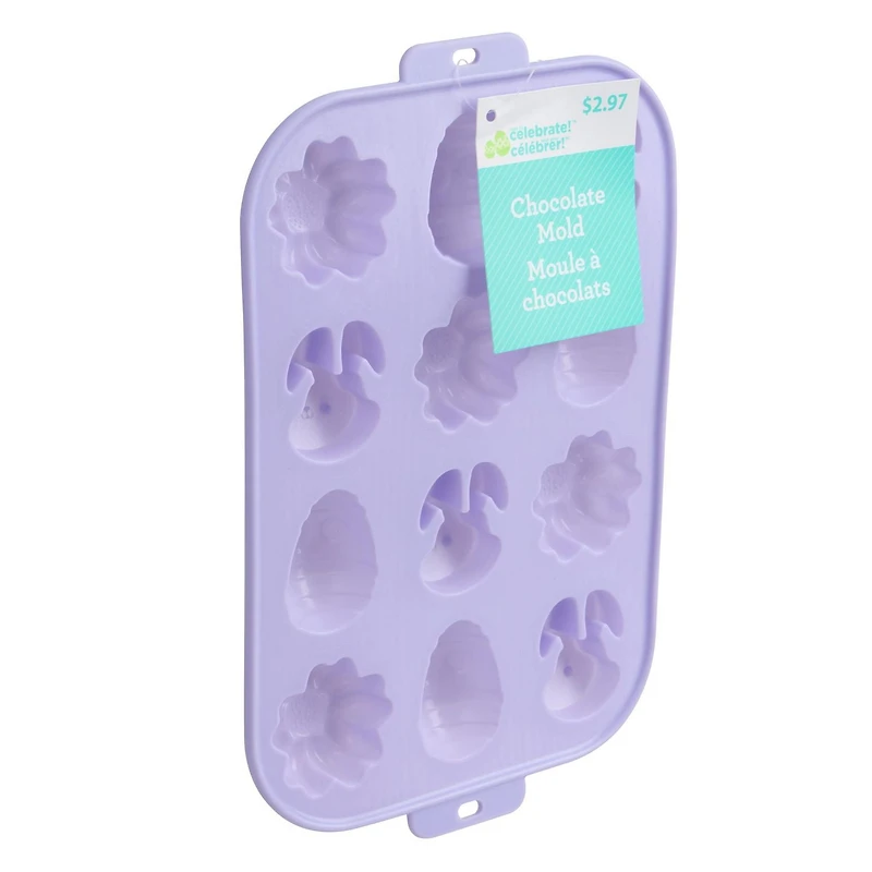 Way to Celebrate Chocolate Mould, Bunnies, Flowers and Easter Egg, Purple