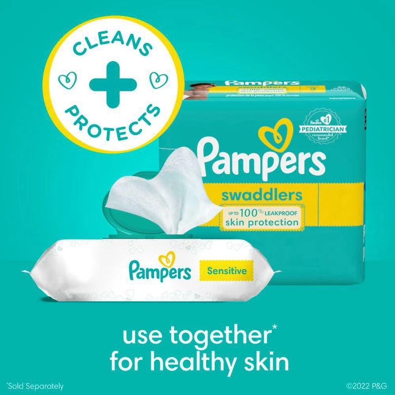 Pampers Lingettes pour Bébés Sensibles Sans Parfum, 2 Paquets à Couvercle Rabattable (168 Lingettes au Total)