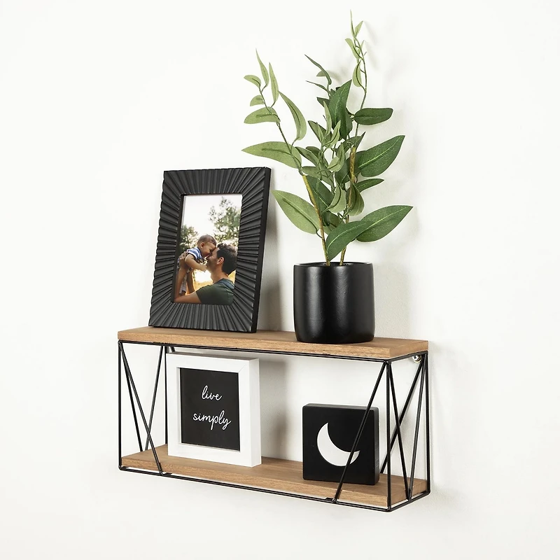 hometrends Balma Wood and Metal Wall Shelf, 18"W x 8"H x 4.5"D