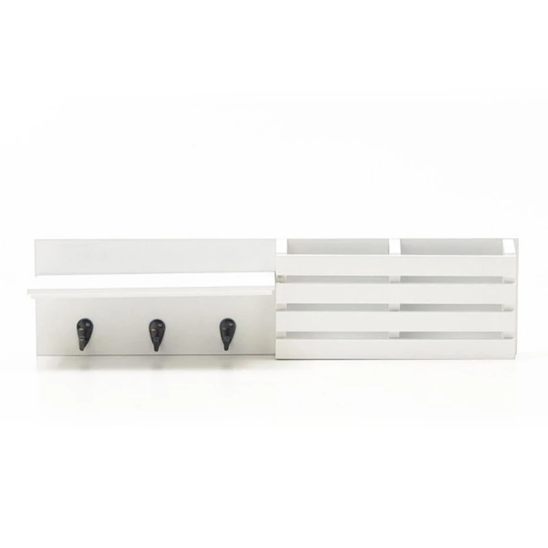 Kiera Grace Sydney Wall Shelf and Mail Holder with Three Hooks, 24"L x 4.5"D X 6"H, White