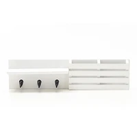 Kiera Grace Sydney Wall Shelf and Mail Holder with Three Hooks, 24"L x 4.5"D X 6"H, White