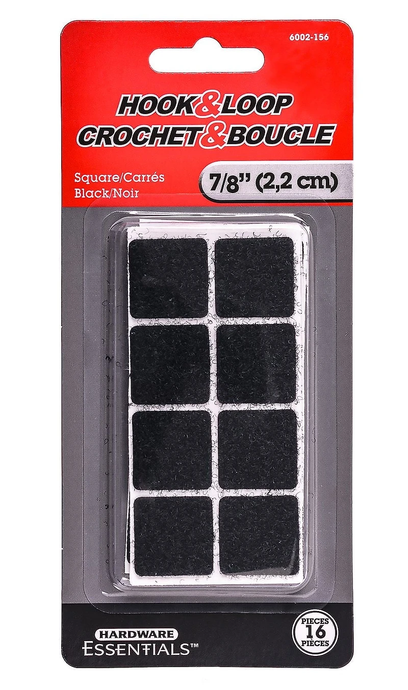 Hardware Essentials Hook and Loop 7/8" Black Easy Grip Square