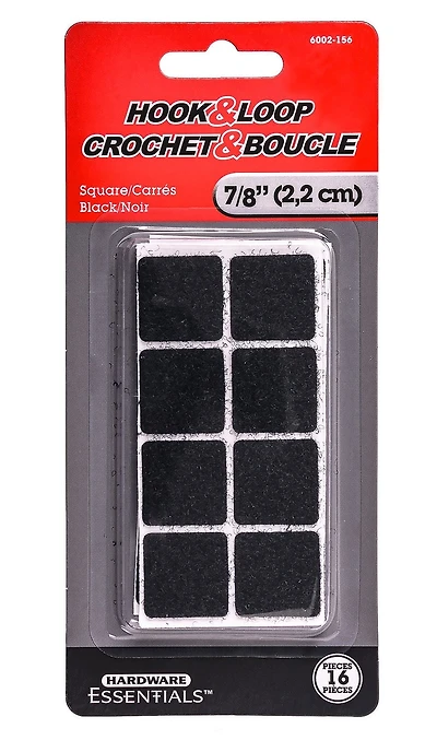 Hardware Essentials Hook and Loop 7/8" Black Easy Grip Square