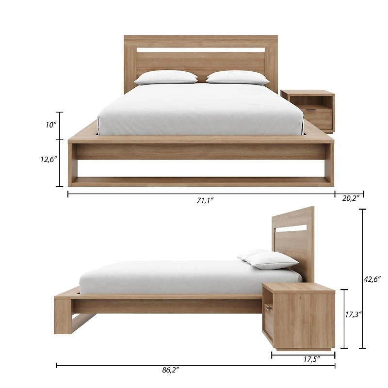 Morgan 3 Piece Bedroom Set with Headboard, Slatted Bedframe, 1 Nightstand