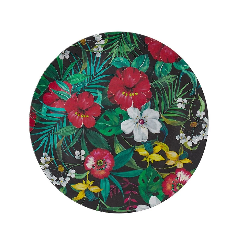 Bamboo Walnut Floral Plate 20 cm, Set of 4