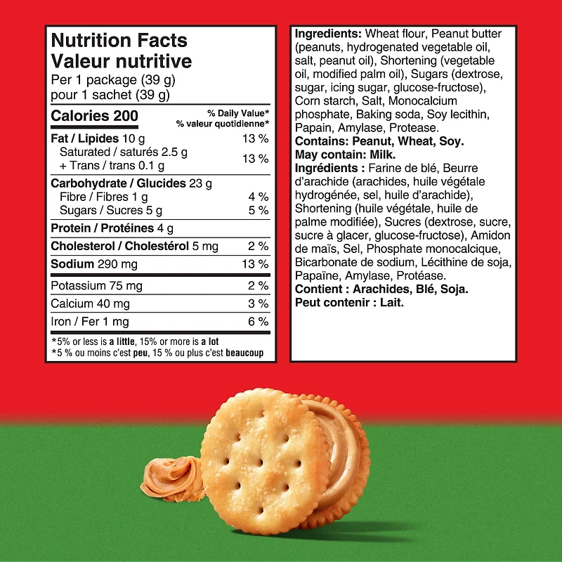 RITZ, Peanut Butter Cracker Snackwiches, Filling Made With Real Peanut Butter, 312 g (Pack of 8)
