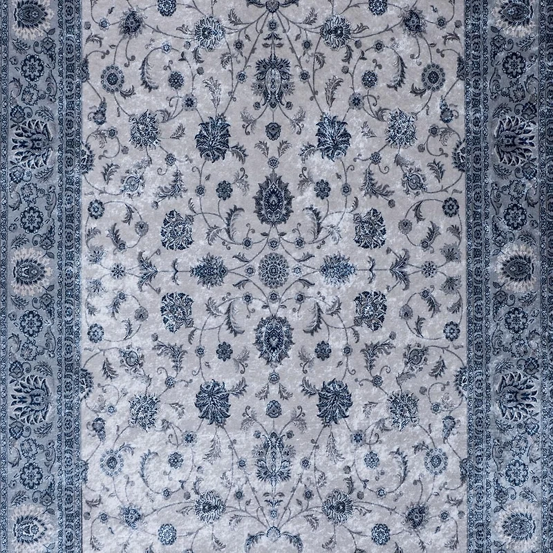 Colle tapis motif orientale en détresse, gris argent / bleu