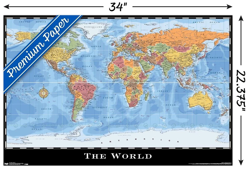 Map - World Wall Poster, 22.375" x 34"
