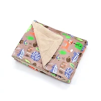 Marina Decoration Reversible Rich Printed Woven Fluffy Plush Soft Warm Flannel Fleece Children Throw Sherpa Kids Blanket, 40 x 50 Inch Fox Forest With Taupe Base Pattern
