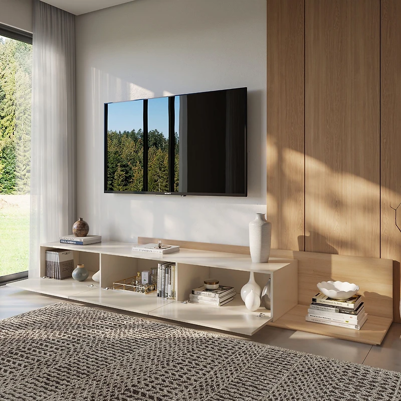 Meuble TV extensible (66-108 po) Nexera Noa, Chêne Blond Naturel