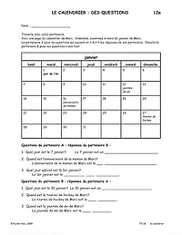 Trousse d'activités Reproductibles pour la classe de FLS - le calendrier