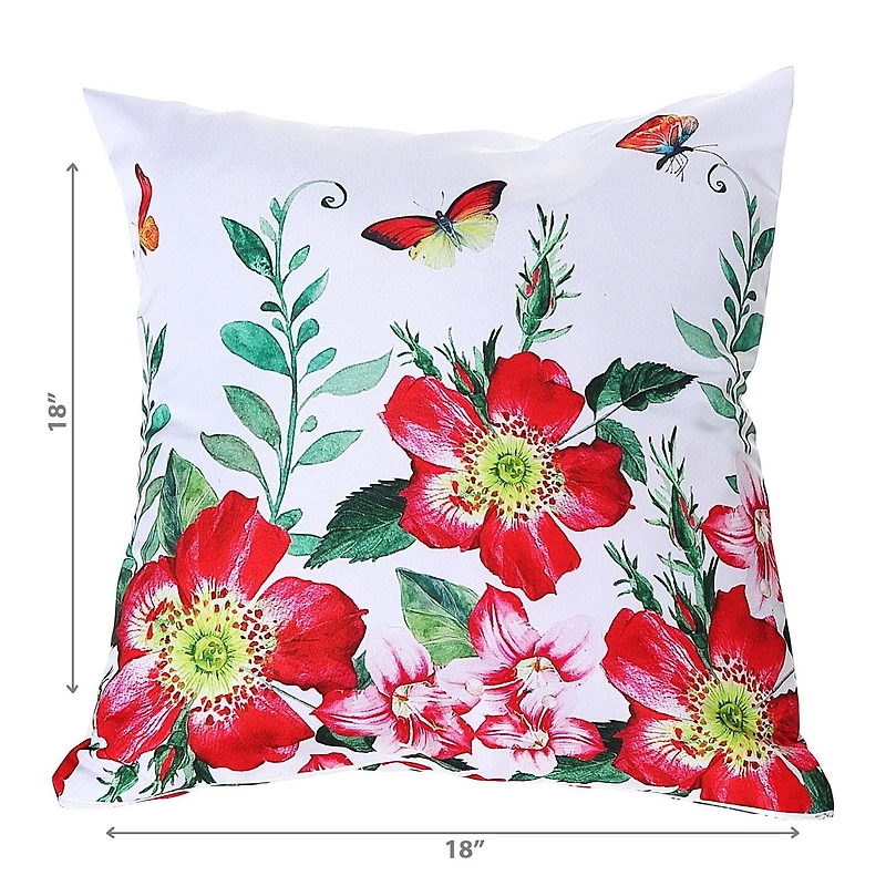 IH Casa Decor Polyester Digital Print Cushion Fiery Red Floral 18 X 18 - Set of 2