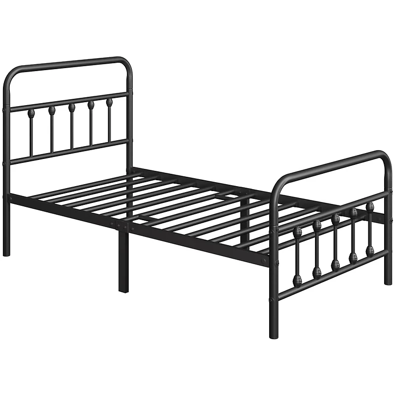 Fullfurnique Metal Platform Bed with High Headboard and Footboard, Queen, Black