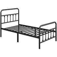 Fullfurnique Metal Platform Bed with High Headboard and Footboard, Queen, Black